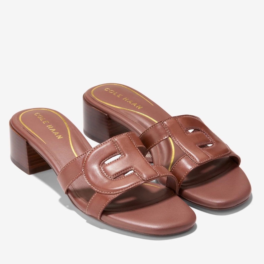 NWOT Cole Haan Chrisee Block Heel Dark Brown Leather Sandals Size 8